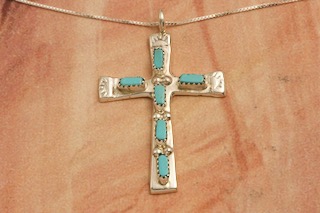 Genuine Sleeping Beauty Turquoise Sterling Silver Cross Pendant